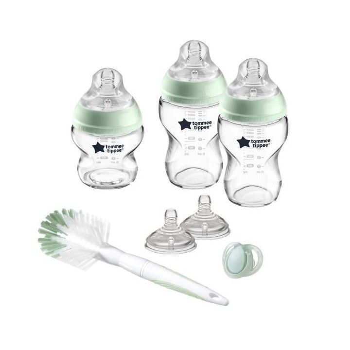 TOMMEE TIPPEE Biberon Kit Naissance en Verre Closer to Nature, vert sa