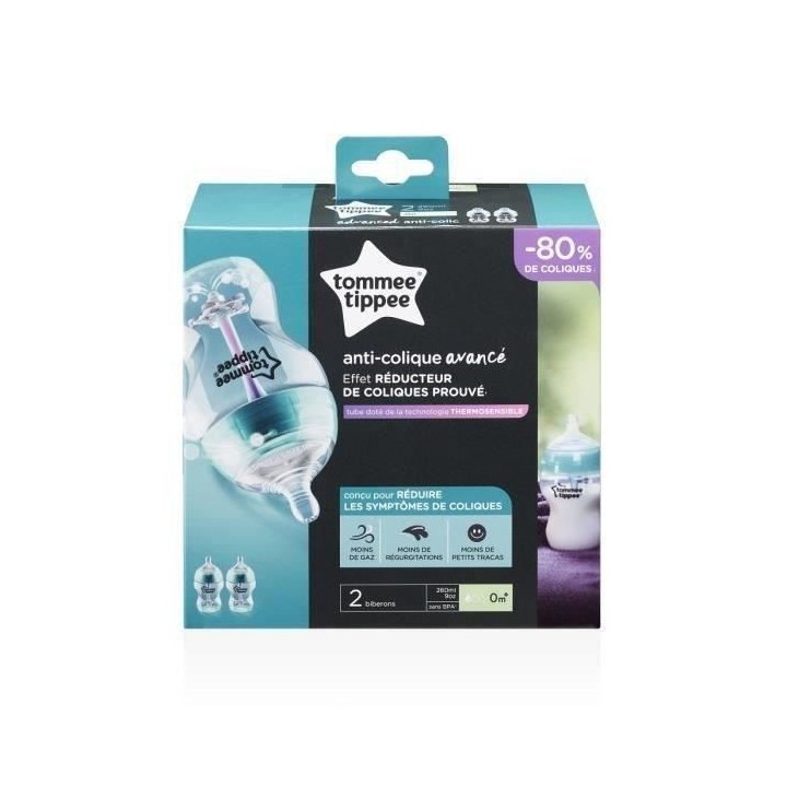 TOMMEE TIPPEE Biberon Anti colique avancé, lot de 2, 260ml