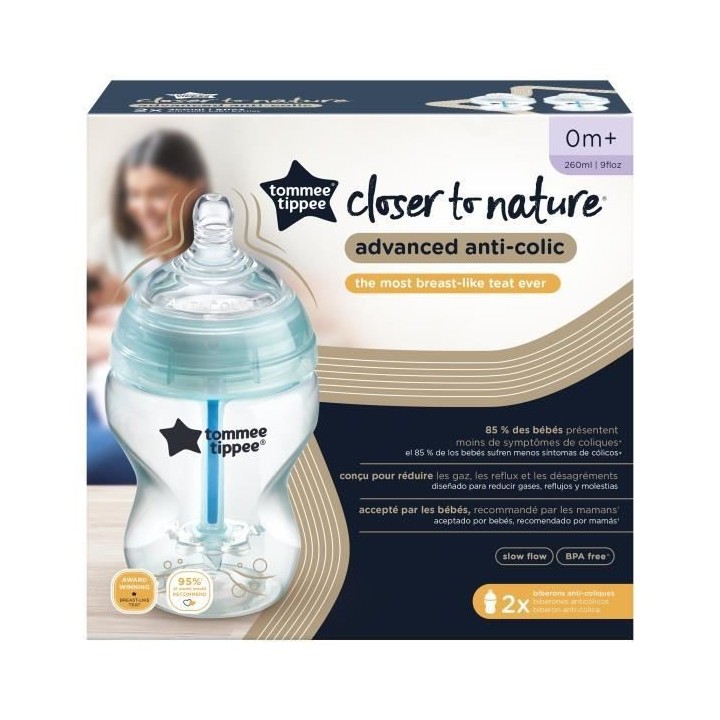 TOMMEE TIPPEE Biberon Anti colique avancé, lot de 2, 260ml