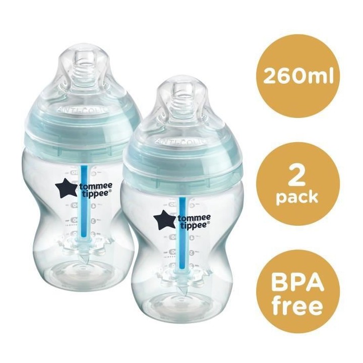 TOMMEE TIPPEE Biberon Anti colique avancé, lot de 2, 260ml