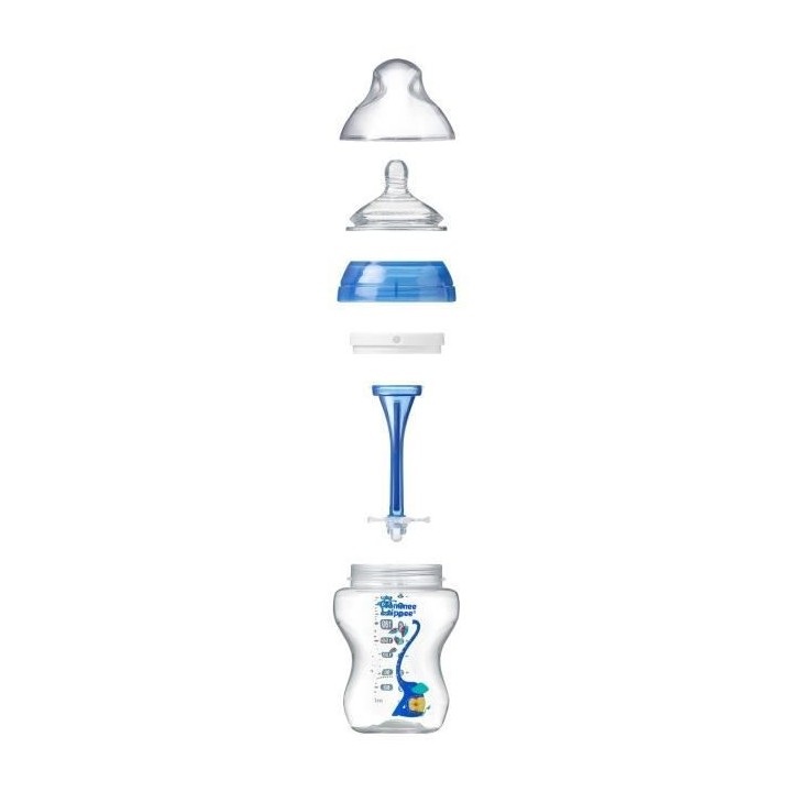 TOMMEE TIPPEE Biberon Anti Colique Avancé 260ml, décoré bleu