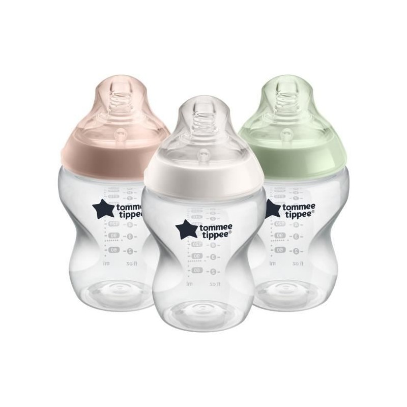 Tommee Tippee - Biberons Closer to Nature - Tétine Imitant le Sein Maternel Valve Anti-Colique - 260 ml - Lot de 3