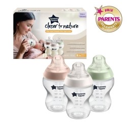 Tommee Tippee - Biberons Closer to Nature - Tétine Imitant le Sein Maternel Valve Anti-Colique - 260 ml - Lot de 3