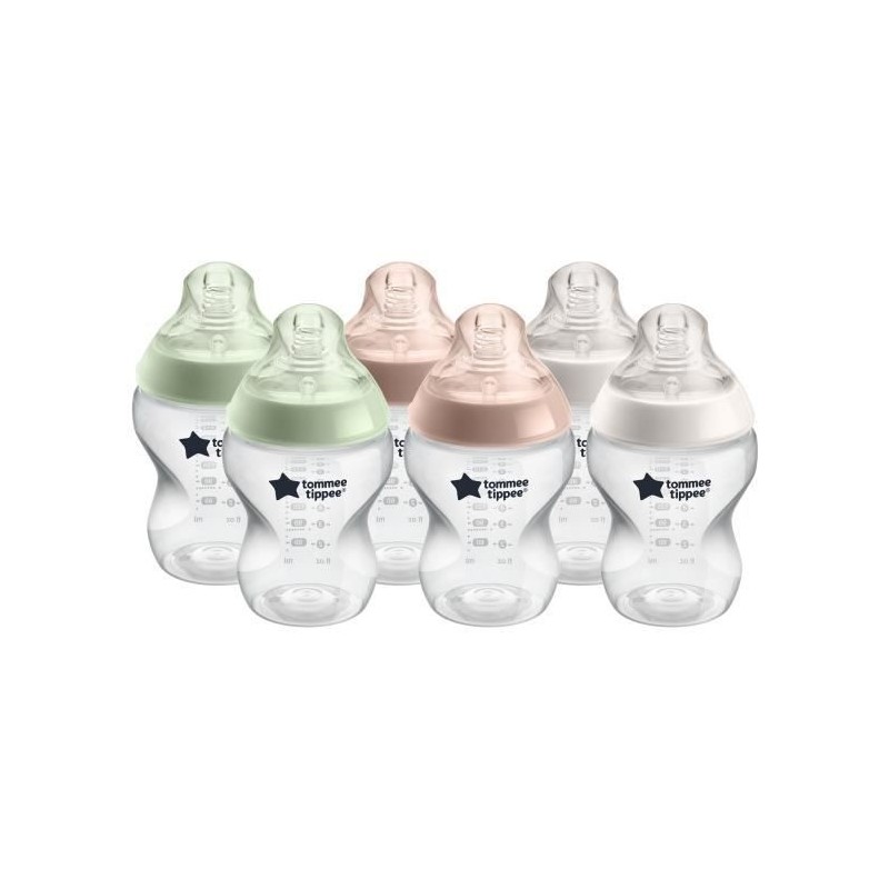 Tommee Tippee - Biberons Closer to Nature - Tétine Imitant le Sein Maternel Valve Anti-Colique - 260 ml - Lot de 6