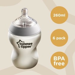 Tommee Tippee - Biberons Closer to Nature - Tétine Imitant le Sein Maternel Valve Anti-Colique - 260 ml - Lot de 6