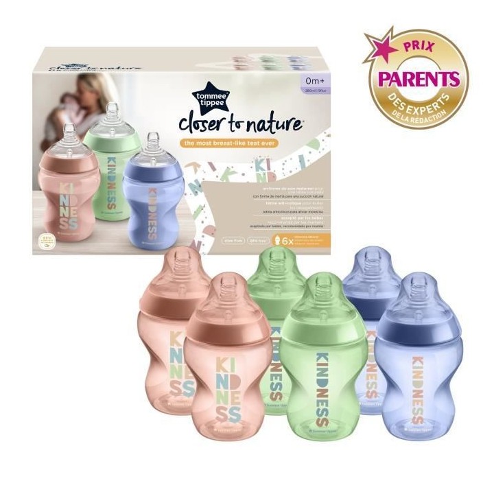 TOMMEE TIPPEE - Lot de 6 biberons Closer to Nature - Tétine valve Ant
