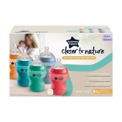 Tommee Tippee - Lot de 6 biberons Closer to Nature - Tétine valve Anti-Colique - 260ml - Multicolore