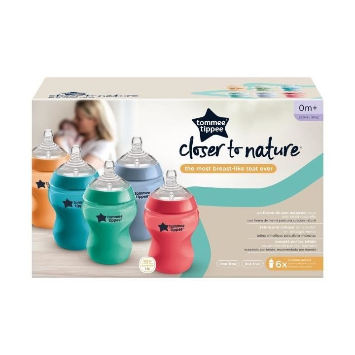 Tommee Tippee - Lot de 6 biberons Closer to Nature - Tétine valve Ant