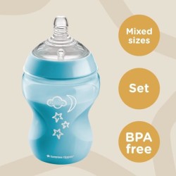 Tommee Tippee - Kit Naissance Biberons Anti-Colique Avancé - Tétine valve Anti-Colique débit lent - 150 et 260 ml - Bleu vert