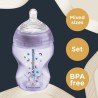 Tommee Tippee Kit Naissance Biberons Anti-Colique Avancé - Tétine valve Anti-Colique débit lent - 150 et 260 ml - Violet