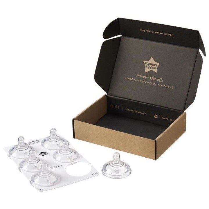 TOMMEE TIPPEE Tétines de Biberon Closer to Nature, Débit Moyen, 6 Mo