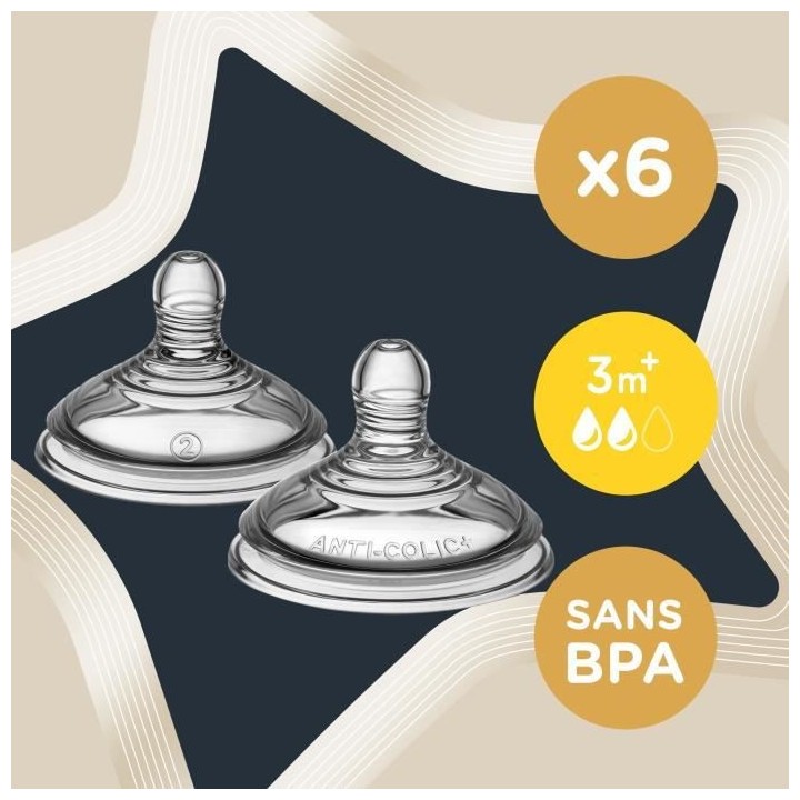 Tommee Tippee - Lot de 6 tétines de Biberon Anti-Colique Avancé - D