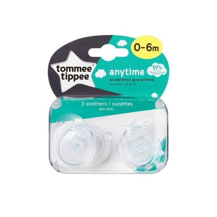Tommee Tippee Sucette Anytime 0-6m Deux Pandas Bleu Lot de 2
