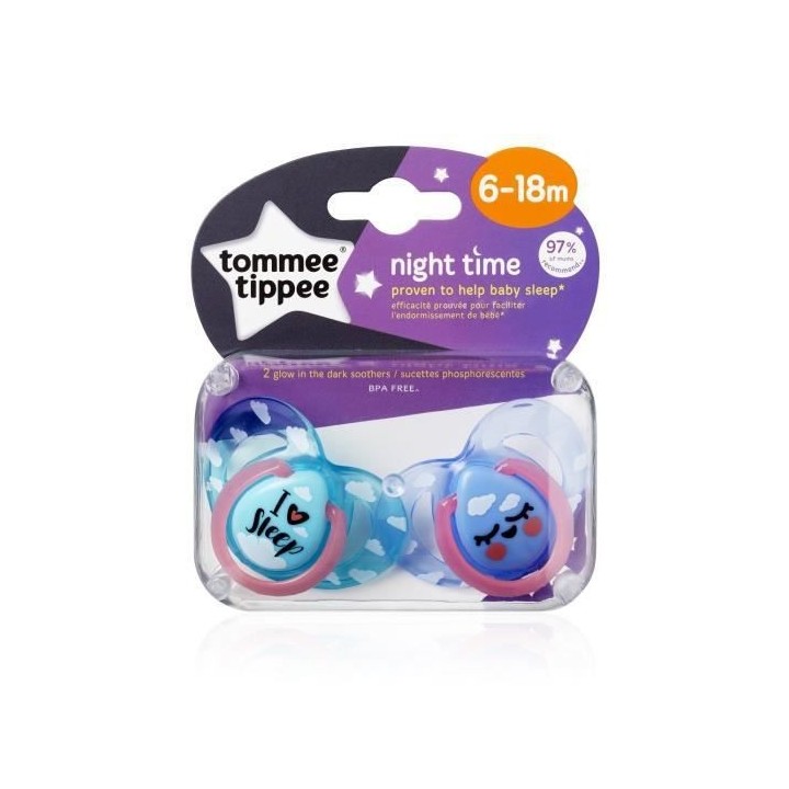 TOMMEE TIPPEE 2 Sucettes CTN Nuit 6-18m