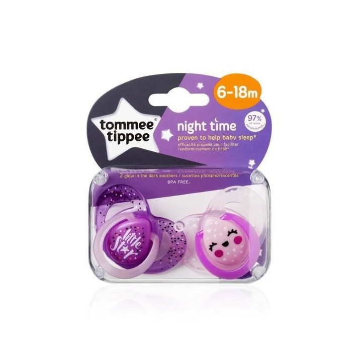 TOMMEE TIPPEE 2 Sucettes CTN Nuit 6-18m