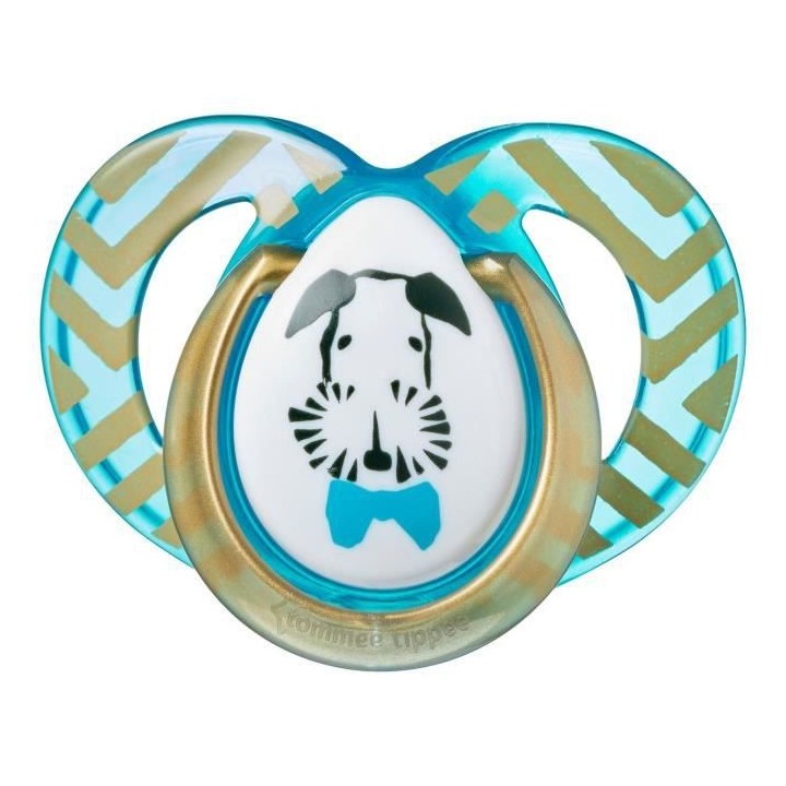 Tommee Tippee Sucette Moda 18-36m Chien Or et Bleu Rayé Lot de 2