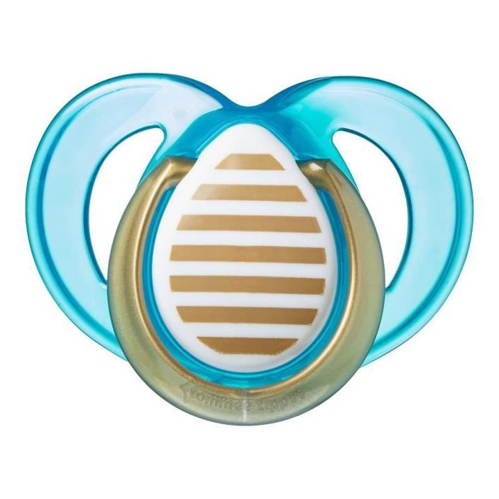 Tommee Tippee Sucette Moda 18-36m Chien Or et Bleu Rayé Lot de 2