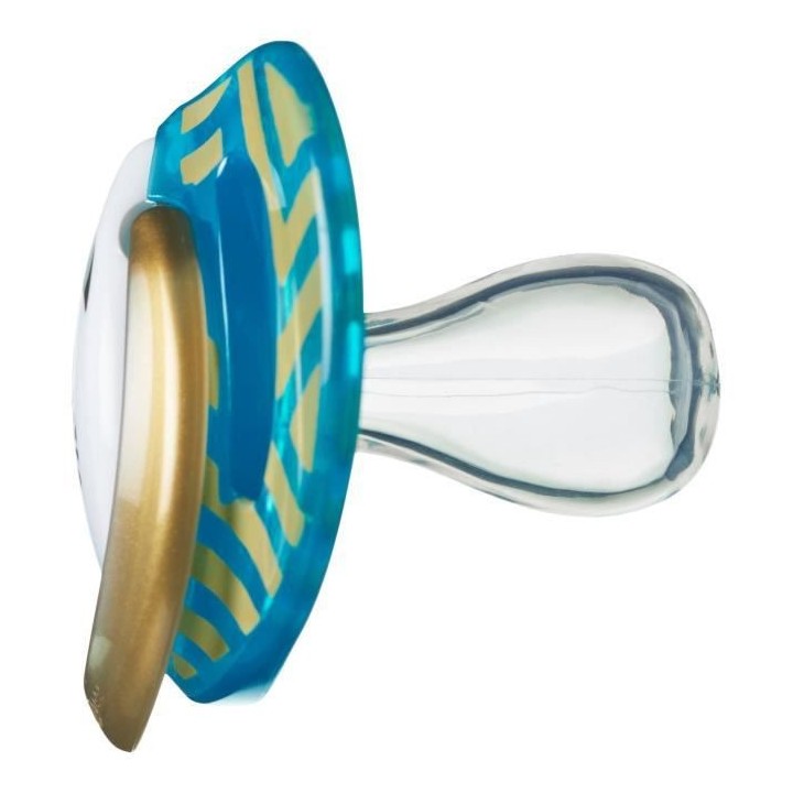 Tommee Tippee Sucette Moda 18-36m Chien Or et Bleu Rayé Lot de 2