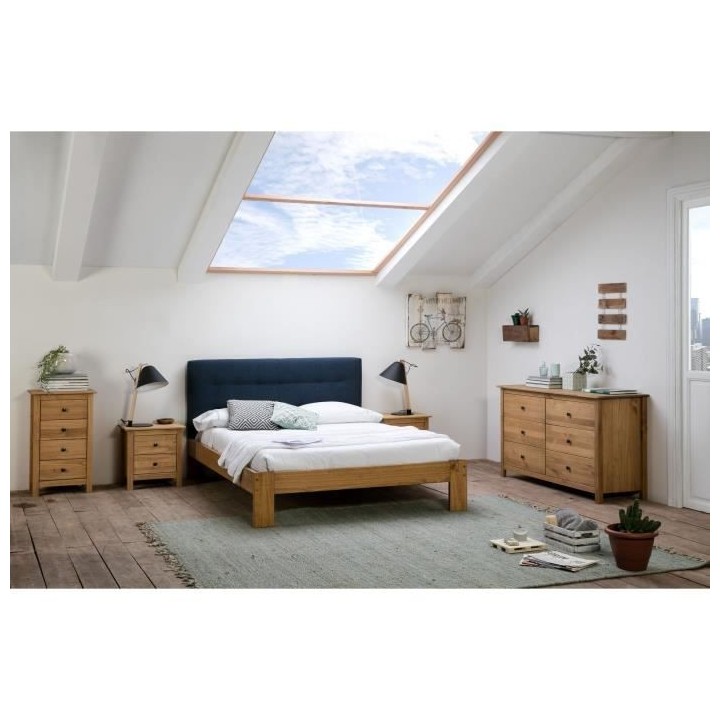 Tete de lit AGADIR - Couchage 140x190 cm - Tissu bleu - L 152 x P 8 x