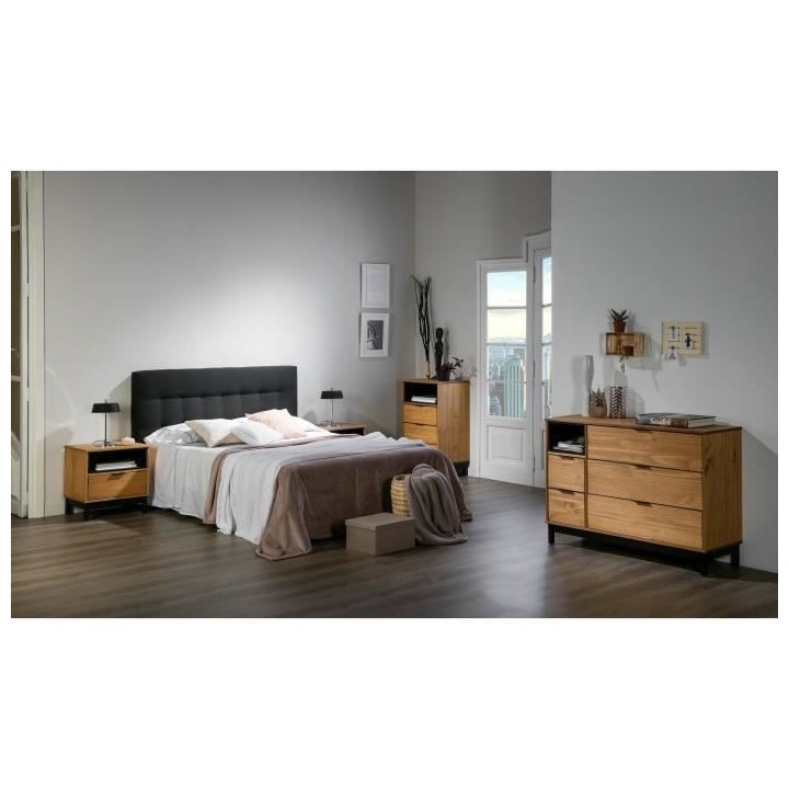 Tete de lit AGADIR - Couchage 140x190 cm - Tissu noir - L 152 x P 8 x