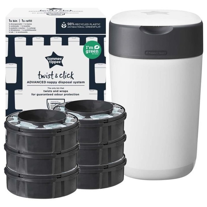 TOMMEE TIPPEE Starter Pack Twist & click Blanc bac + 6 recharges FFP