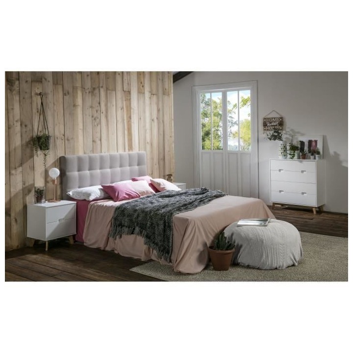 Tete de lit AGADIR - Couchage 160x200 cm - Tissu beige - L 172 x P 8 x