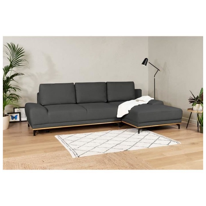 Canapé d'angle convertible droit 4 places - Tissu Campsay gris anthra