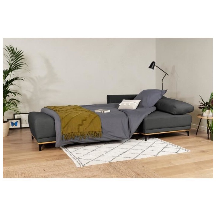 Canapé d'angle convertible droit 4 places - Tissu Campsay gris anthra