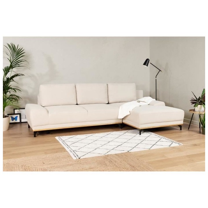 Canapé d'angle convertible droit 4 places - Tissu Campsay beige - L 2