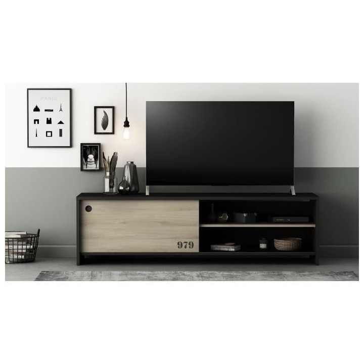 DEMEYERE Meuble TV 1 porte coulissante -Décor chene kronberg - L 151,