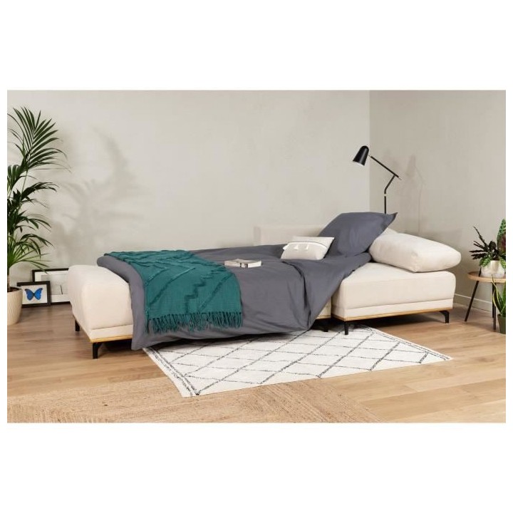 Canapé d'angle convertible droit 4 places - Tissu Campsay beige - L 2