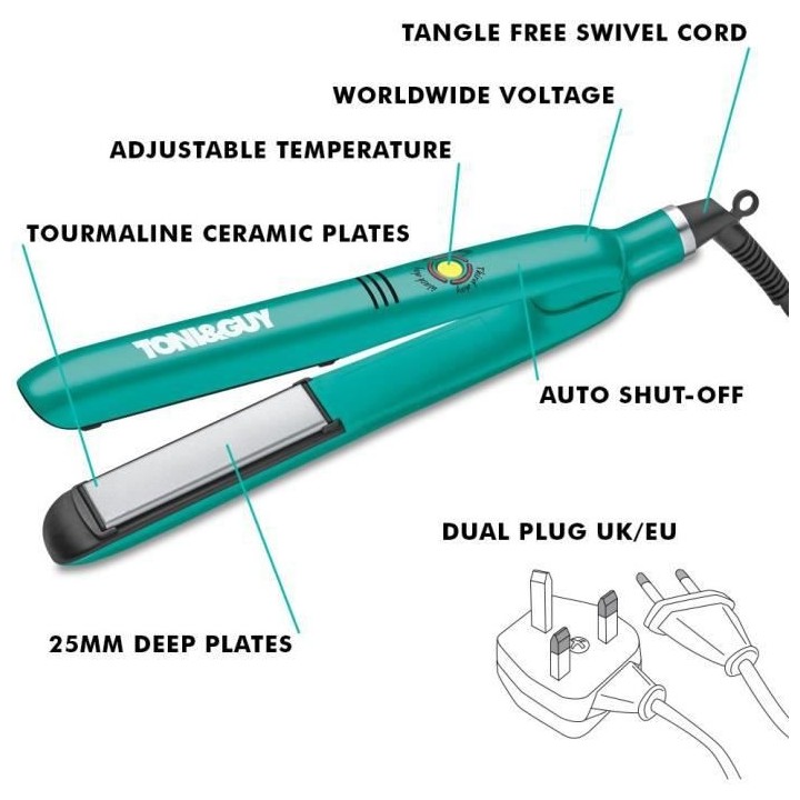 TONI&GUY TGST3009E - Lisseur Hello Day - Plaques céramique et tourmal