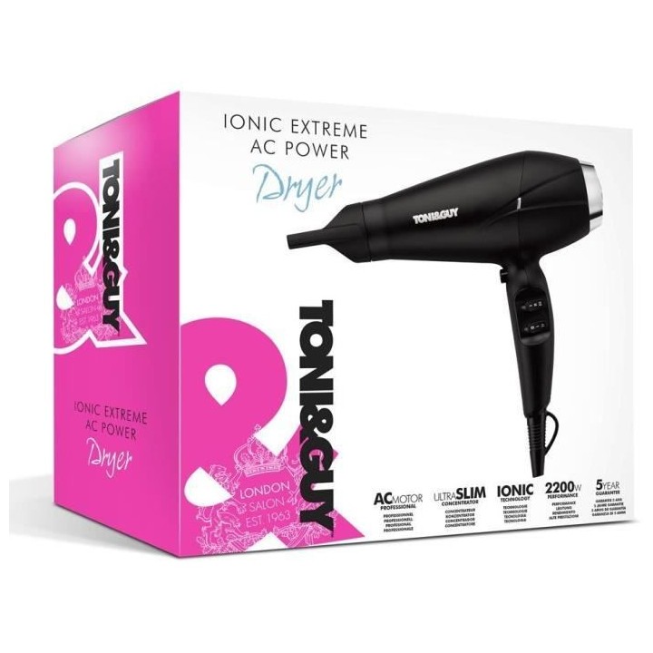 TONI&GUY TGDR5375UKE - Seche cheveux ionique avec moteur AC - 2200W -