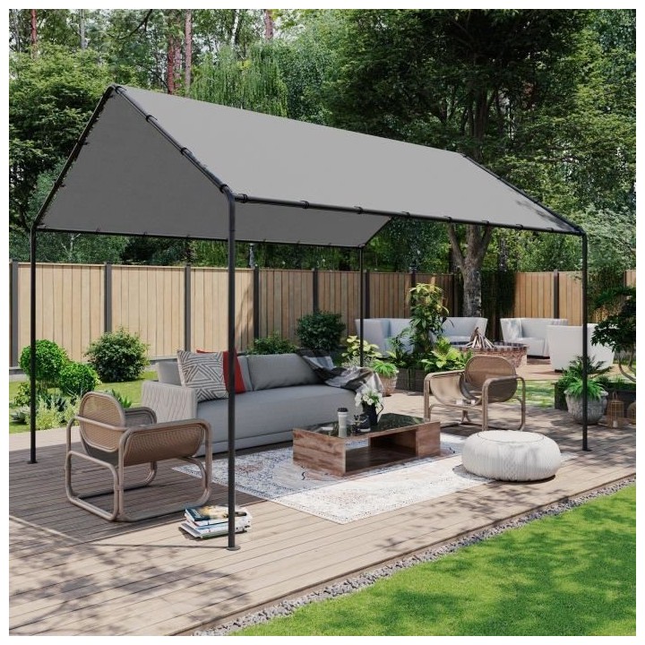Tonnelle de jardin Hector en acier avec toit en toile grise - L296 x P