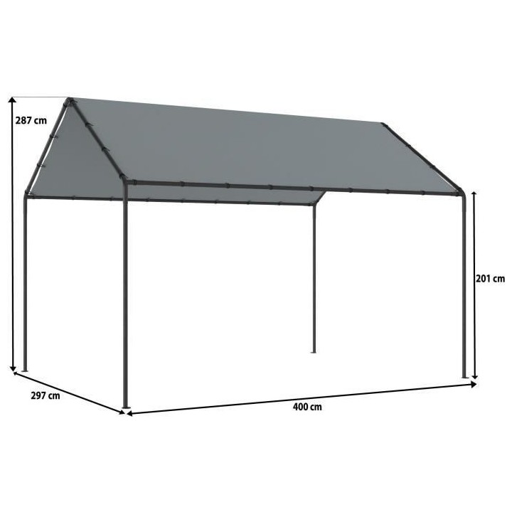 Tonnelle de jardin Hector en acier avec toit en toile grise - L296 x P