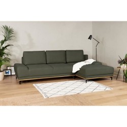 Canapé d'angle convertible droit 4 places - Tissu Campsay vert - L 283 x P 164 x H 73 cm - AGATHE