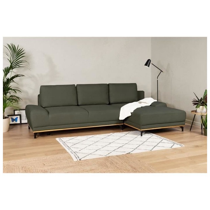 Canapé d'angle convertible droit 4 places - Tissu Campsay vert - L 28