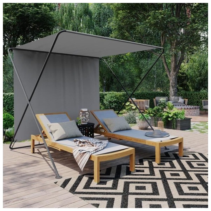 Tonnelle de jardin pliante Tina en acier avec toit en toile grise - L