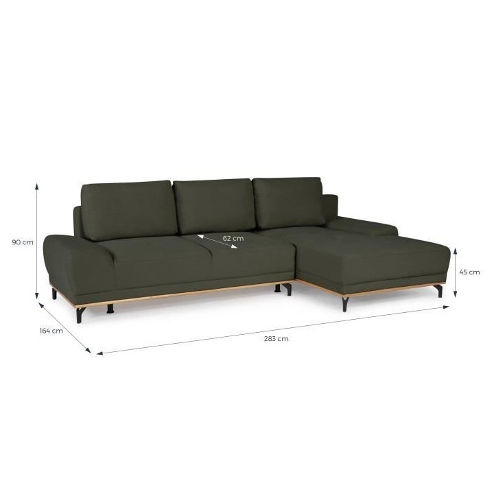 Canapé d'angle convertible droit 4 places - Tissu Campsay vert - L 28