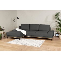 Canapé d'angle convertible gauche 4 places - Tissu Campsay gris anthracite - L 283 x P 164 x H 73 cm - AGATHE