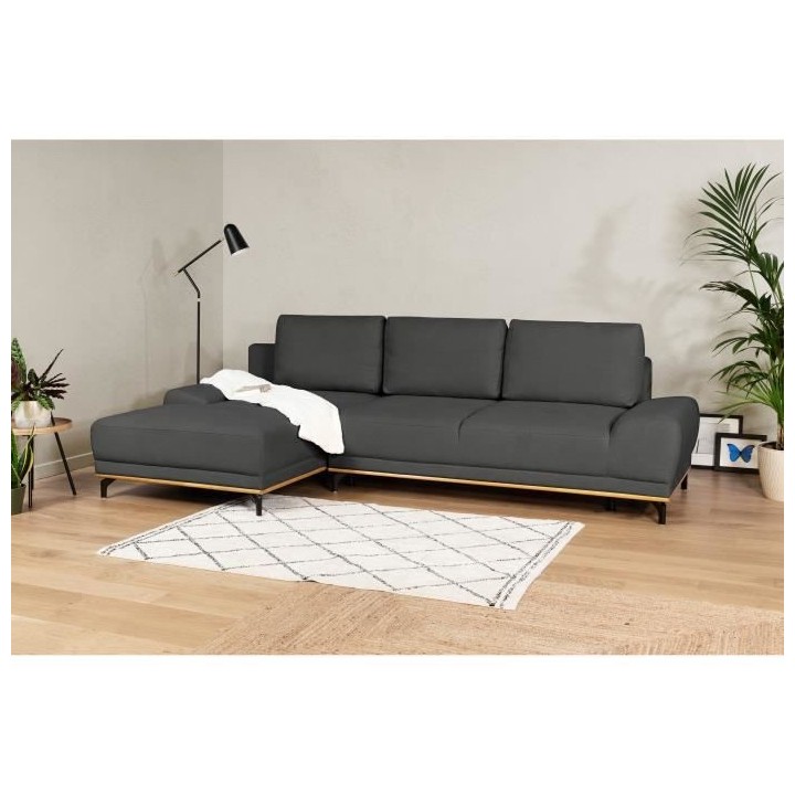 Canapé d'angle convertible gauche 4 places - Tissu Campsay gris anthr