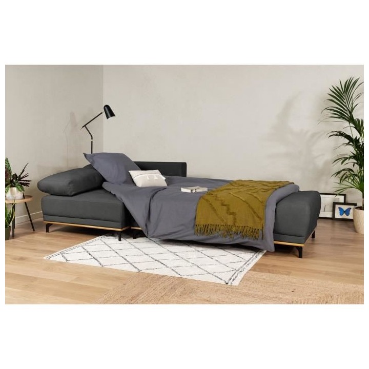 Canapé d'angle convertible gauche 4 places - Tissu Campsay gris anthr
