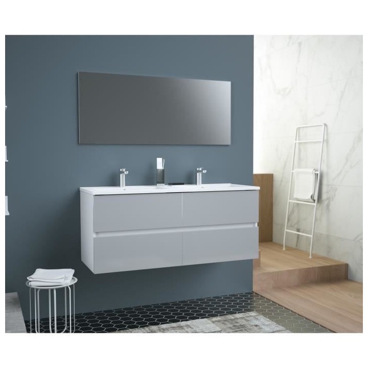 TOTEM Salle de bain 120cm - Gris - 4 tiroirs fermetures ralenties - do