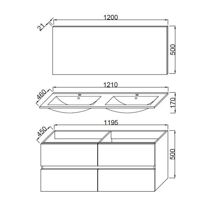 TOTEM Salle de bain 120cm - Gris - 4 tiroirs fermetures ralenties - do