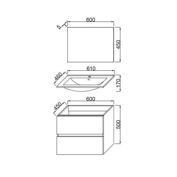 TOTEM Salle de bain 60cm - 2 tiroirs fermetures ralenties - simple vas