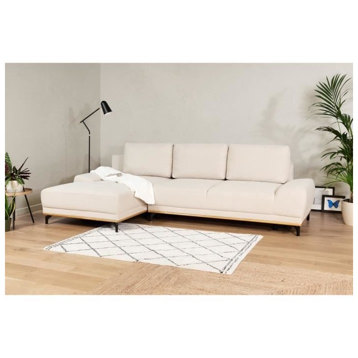 Canapé d'angle convertible gauche 4 places - Tissu Campsay beige - L