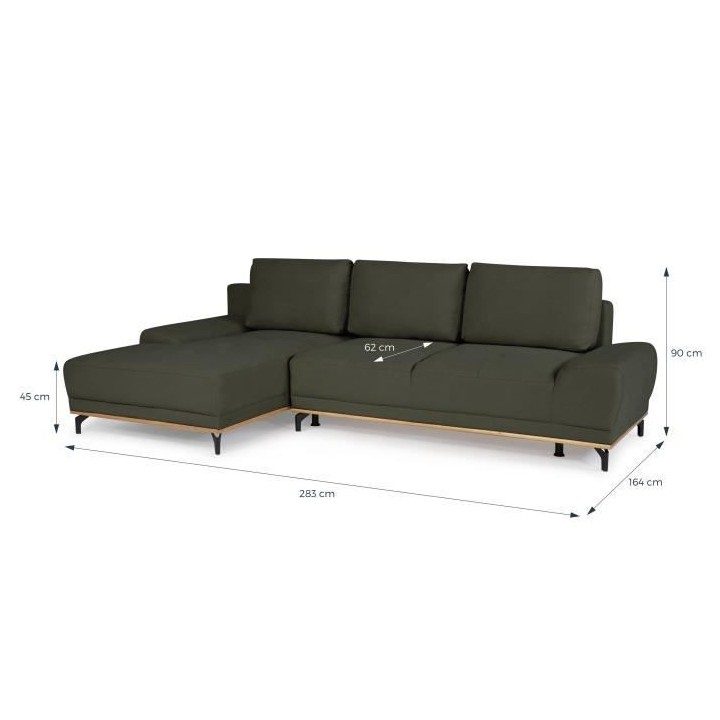 Canapé d'angle convertible gauche 4 places - Tissu Campsay vert - L 2