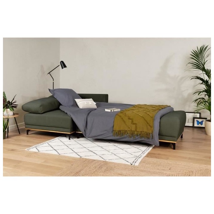 Canapé d'angle convertible gauche 4 places - Tissu Campsay vert - L 2