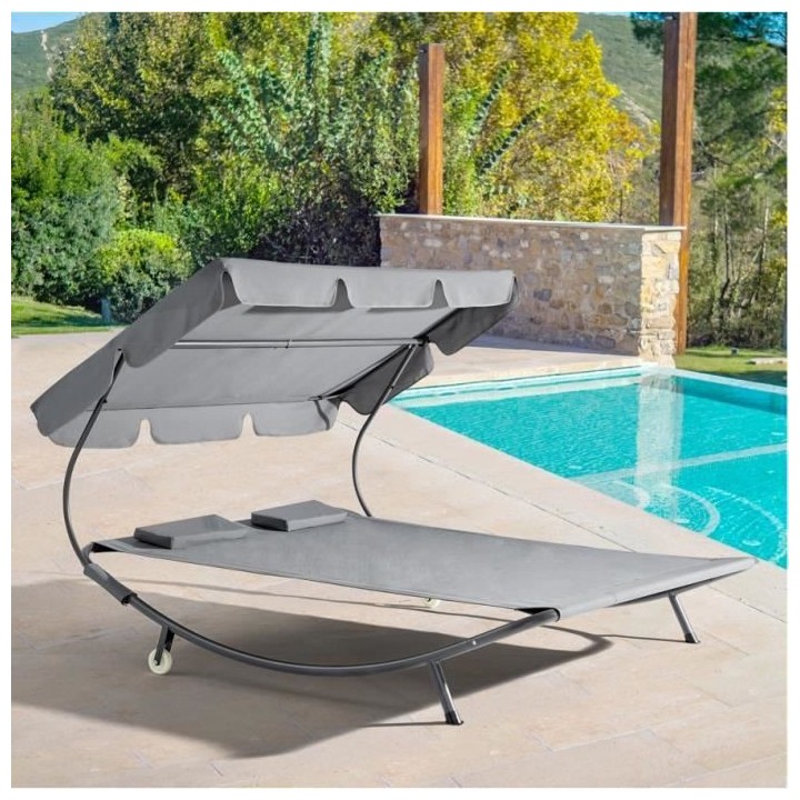 Transat avec structure en acier - 2 personnes - Bari - Gris