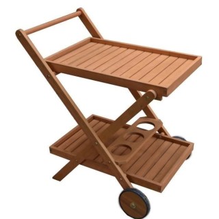 Desserte de jardin a roulettes en bois d'eucalyptus FSC - 69 x 51 x 75